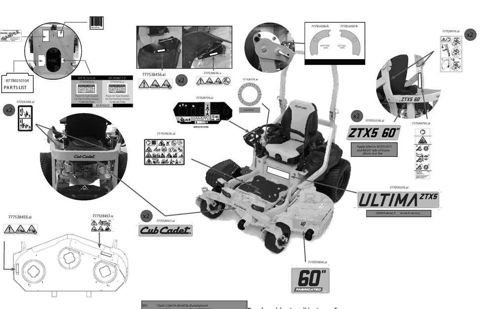 Label Map Diagram and Parts List for ZTX5-60KW (47RIAAA8010)(2021) Cub Cadet Lawn Tractor